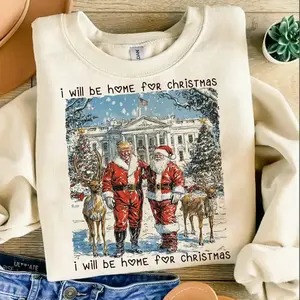 I'll Be Home For Christmas Unisex Sweater Santa & Donald Trump