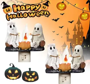 Hand Made Ghost Campfire Flickering Nightlight-Indoor Decorations,3D LED Small Electric FauxCampfire Night Light,Ghost Roasting AtCampfire, Faux Campfire Night Light Plug intoWall,Spooky Fire Marshmallow Halloweenchildren's Gifts Decoration