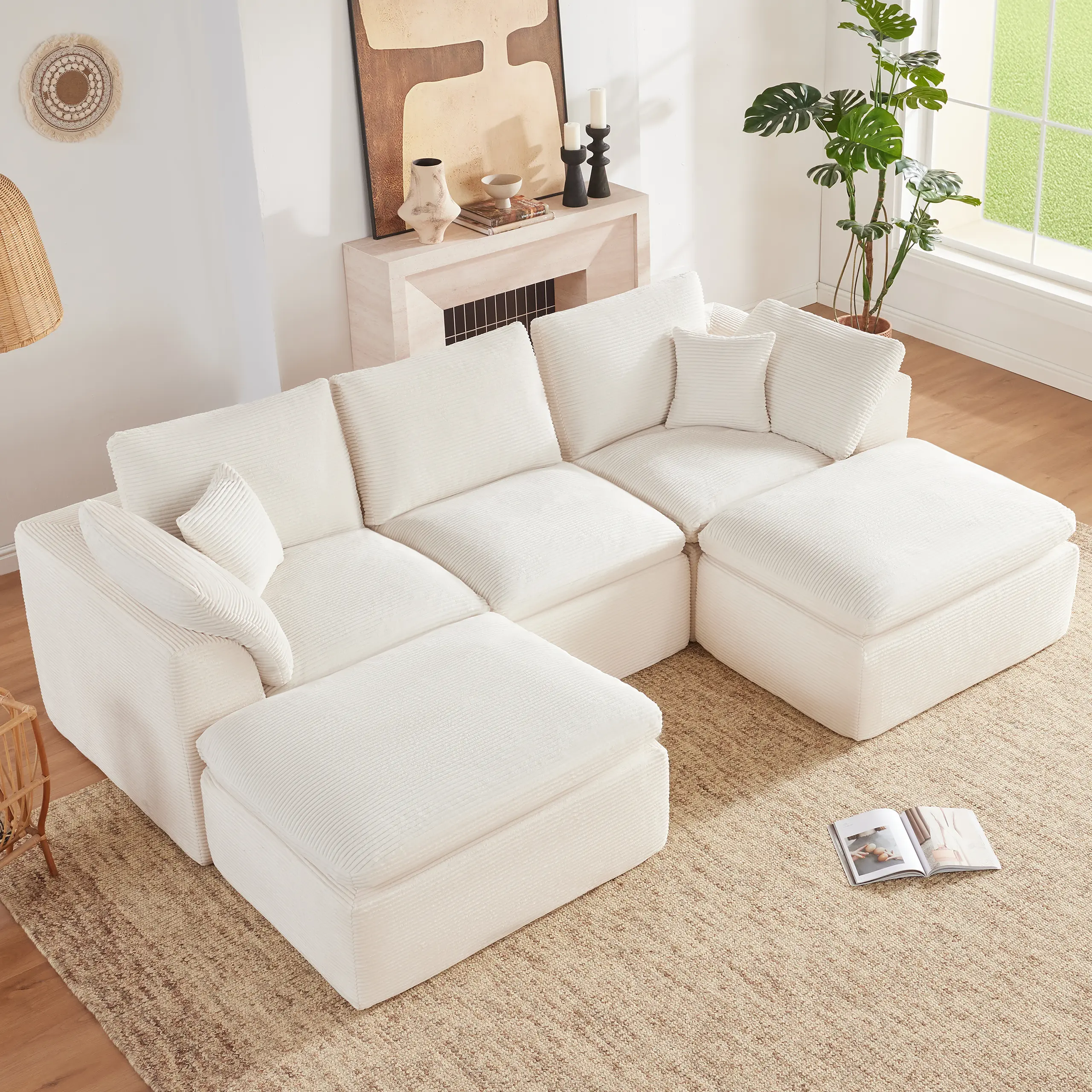 Beige-3Seats+2Ottoman