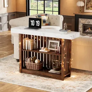63" Bar Height Dining Table with 2-Tier Storage Shelves, Modern Restaurant Bistro Table, Sturdy Wood Construction, Seats 4-8