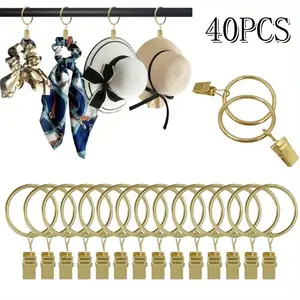 40 Pack Heavy-duty Metal Curtain Ring Clip - Golden Curtain Clip, Inner Diameter 1.26 Inches, Suitable for 1-inch Poles, Rust Proof, Suitable for Bathrooms, Bedrooms, Living Rooms, Household Items, Curtain Accessories curtain accessory