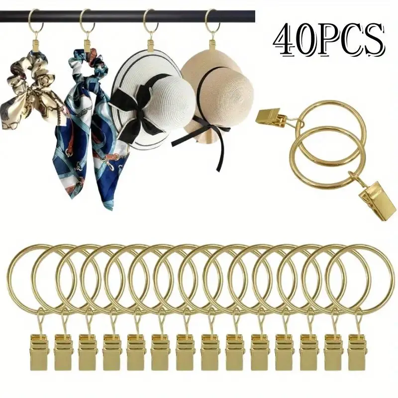 40 Pack Heavy-duty Metal Curtain Ring Clip - Golden Curtain Clip, Inner Diameter 1.26 Inches, Suitable for 1-inch Poles, Rust Proof, Suitable for Bathrooms, Bedrooms, Living Rooms, Household Items, Curtain Accessories curtain accessory