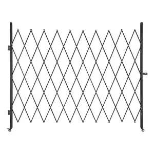Single Folding Security Gate, Lockable Scissor Gate With 360° Swivel Casters, Outdoor Barricade Steel Retractable Gates, For Entry Security, Garage, Warehouse & Pool, 94.49 X 86.81 In (W X H)