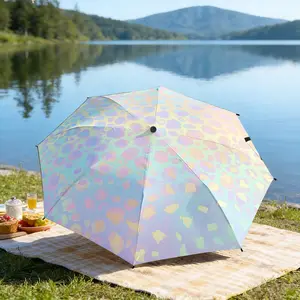 Portable folding umbrella The umbrella features an abstract, colorful leopard print pattern with pastel shades of pink, blue, yellow, and green. Suitable for daily travel use, holiday Gift