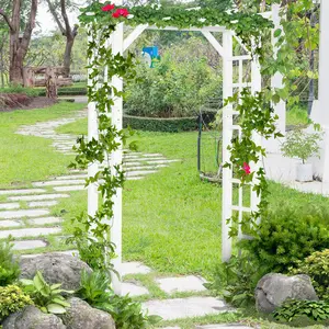 85" Tall Classic White Wooden Garden Arbor - Sturdy Slatted Outdoor Arch Trellis for Climbing Roses, Ivy, Flowering Vines, Ideal for Wedding Ceremonies, Backyard Parties