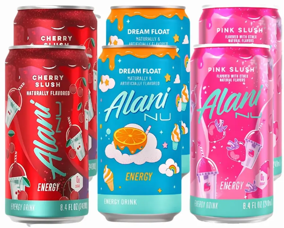 Alani Nu Mini Energy Drink Variety Pack - Cherry Slush, Pink Slush & Dream Float Flavors - 0 Sugar, 100mg Caffeine, 8.4 fl oz Cans, Pack of 6