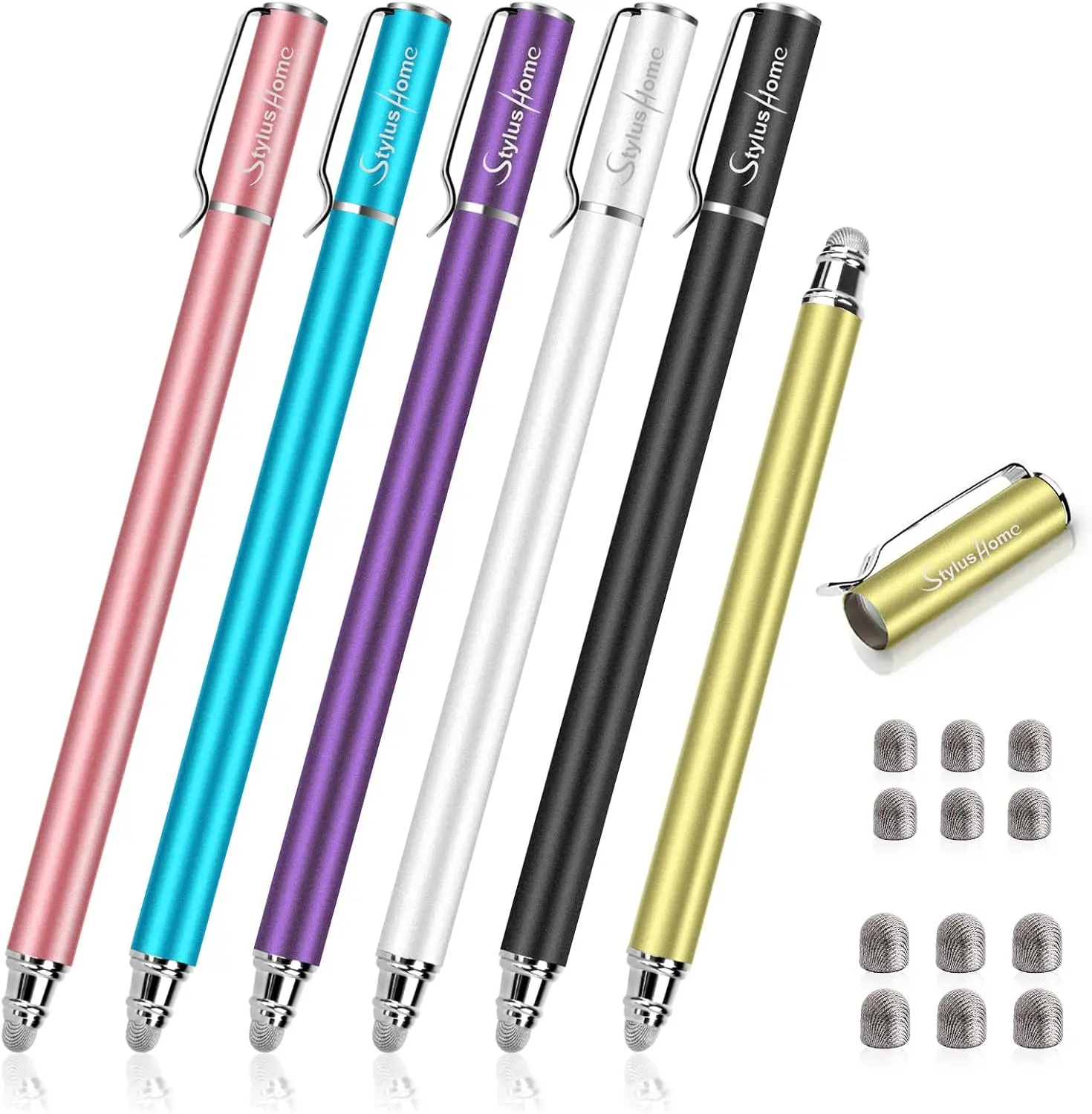 6 Pcs Stylus Pens for Touch Screens, 2 in 1 Fiber Tips Capacitive Stylus with 12 Replaceable Tips, High Precision Sensitivity , Compatible for iPad iPhone Tablets Samsung Galaxy Universal Touch Screen