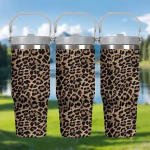 1pc 30oz Leopard print Reusable Leak-Proof Insulated cup Tumbler, Hand Wash Only, High-quality materials, Multipurpose for Sports & Outdoor, Birthday gift, Ideal Gift for Holidays & Special Occasions, Leak resistant tumbler, Water bottles, Drinkware