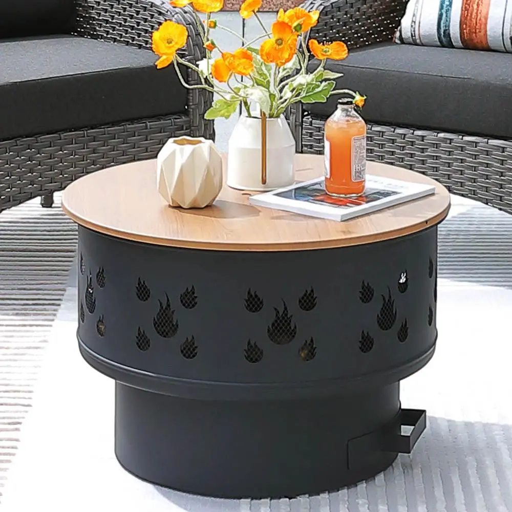 【Summerfinds】Ovios 25.39'' Round Fire Pit, Steel Wood Burning Fire Pit with Spark Screen & Fire Poker, Outdoor Patio Backyard Garden Fire Bowl for Deck, Porch, Camping