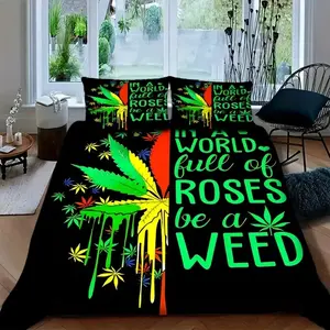 3-Piece Leaf Print Bedding Set, Soft Polyester Fabric, Includes Duvet Cover & Pillowcases, Ideal for Bedroom Decor