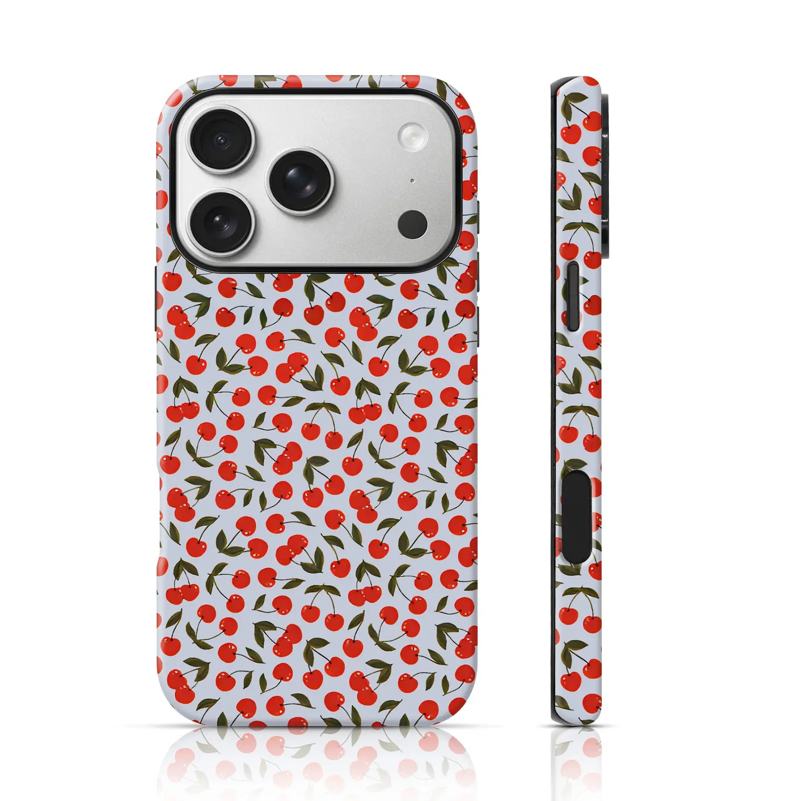 Red Cherry Smartphone Casing - Double-Layer TPU Shockproof Protection Cover, Vintage Fruit Print, for iPhone 17 Pro Max/16 Pro/15 Pro Max/15/14/13/12 Max & Samsung S25 Ultra All Models, Cellphone Accessories