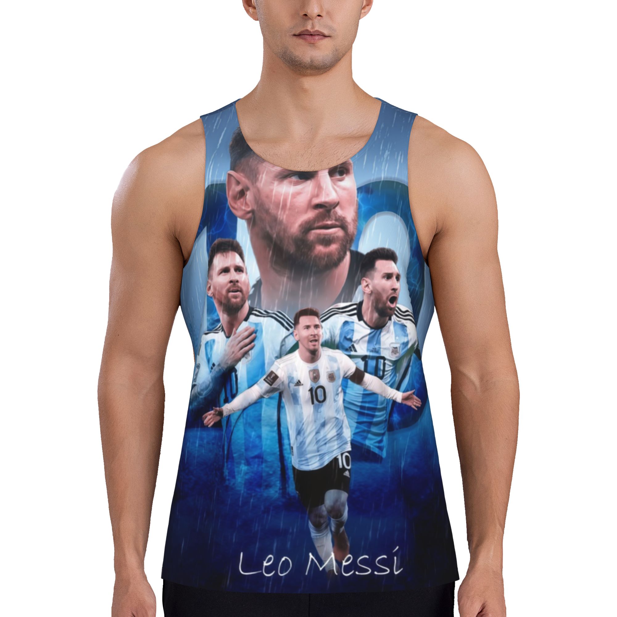 Messi celebration vest, Argentina number 10, the eternal champion. Summer breathable legendary T-shirt, casual vest, standard fit, printed pattern.