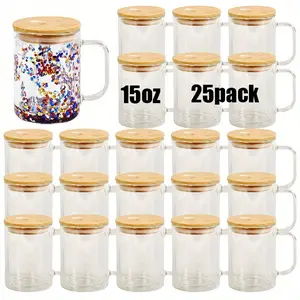 25pcs 15oz Sublimation Snow Globe Cups From US Warehouse, 15oz Double Wall Snow Globe Glass Cups with Pre-drilled Hole, Coffee Mug Cups with Bamboo Lid and Straw, Glass Cups and Drinking Utensils, Suitable for Holiday Gifts.