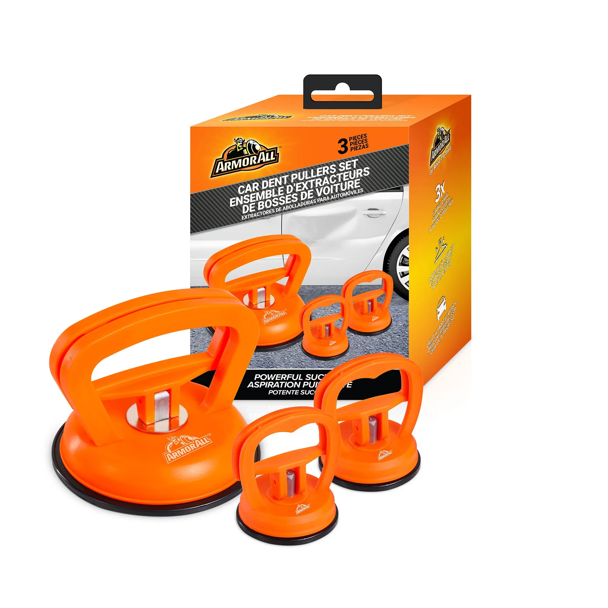 Armor All Car Dent Puller Kit, 3-Piece Suction Cup Dent Removal Tool Set, Orange