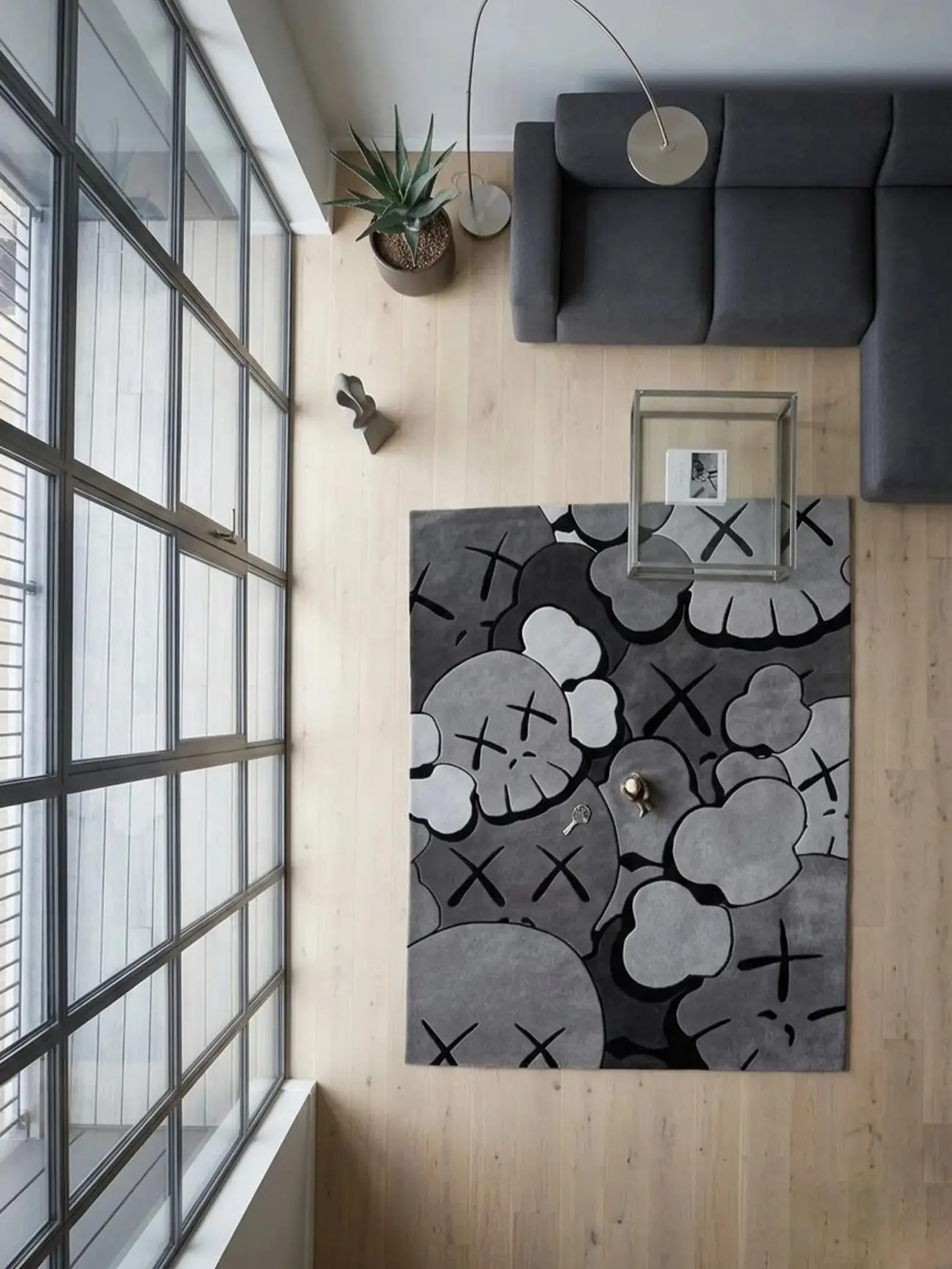 KAWS Inspired Hypebeast Rug, Hand Tufted Grey Streetwear Carpet, Modern living Room Gift
