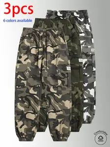 3-pack men’s long pants: men’s camouflage cargo jogger pants, loose slim fit multi-pocket casual pants with elastic drawstring design, available in multiple colors, suitable for everyday wear, holiday travel, and outdoor hiking.