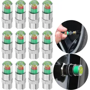THE WELL KEPT 12pcs Car tire Pressure Monitor Valve stem Cap Sensor Indicator, 2.4Bar 36PSI Pressure Monitor Tire Valve Stem Caps with 3-Color Eye Alert for Cars, Motorcycles, Bicycles.