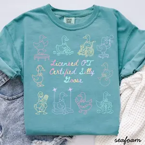 Comfort Colors Licensed OT Certified Silly Goose Shirt Funny Duck Therapist Humor Graphic Tee Trendy Meme Aesthetic Womenswear & Underwear - Women's Tops - Women's T-Shirts