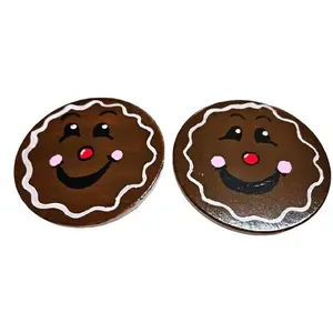 Gingerbread Set of 2 Hand Painted Ceramic Coasters - Gloss Sealant Finish, Acrylic Paint, Ideal Tableware