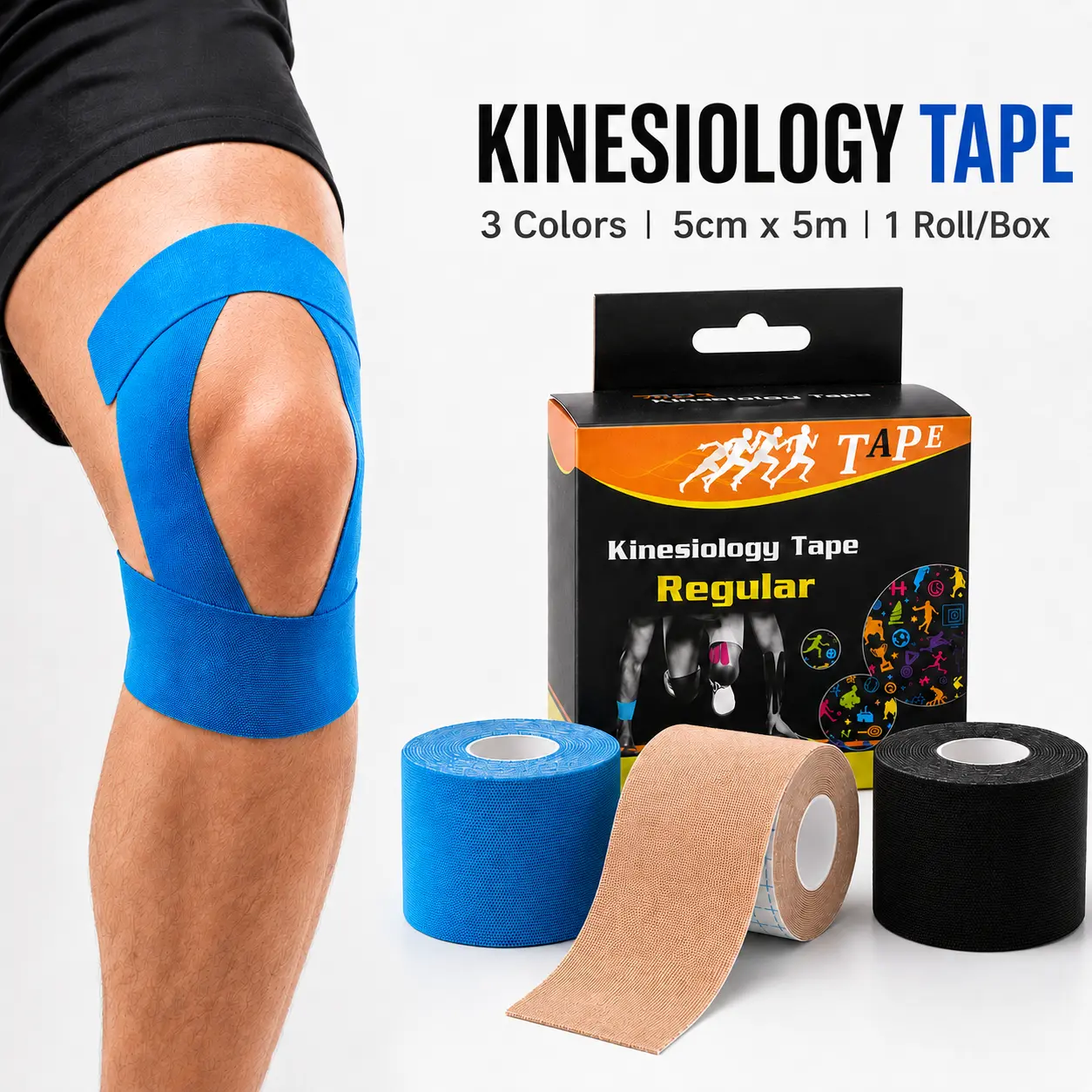 Uncut Kinesiology Tape with Ripple Texture - Waterproof & Latex-Free Athletic Support for Intense Workouts, Sports, Ankles & Pain Relief, Strength Training, Breathable Sports Tape, Elastic Athletic Tape