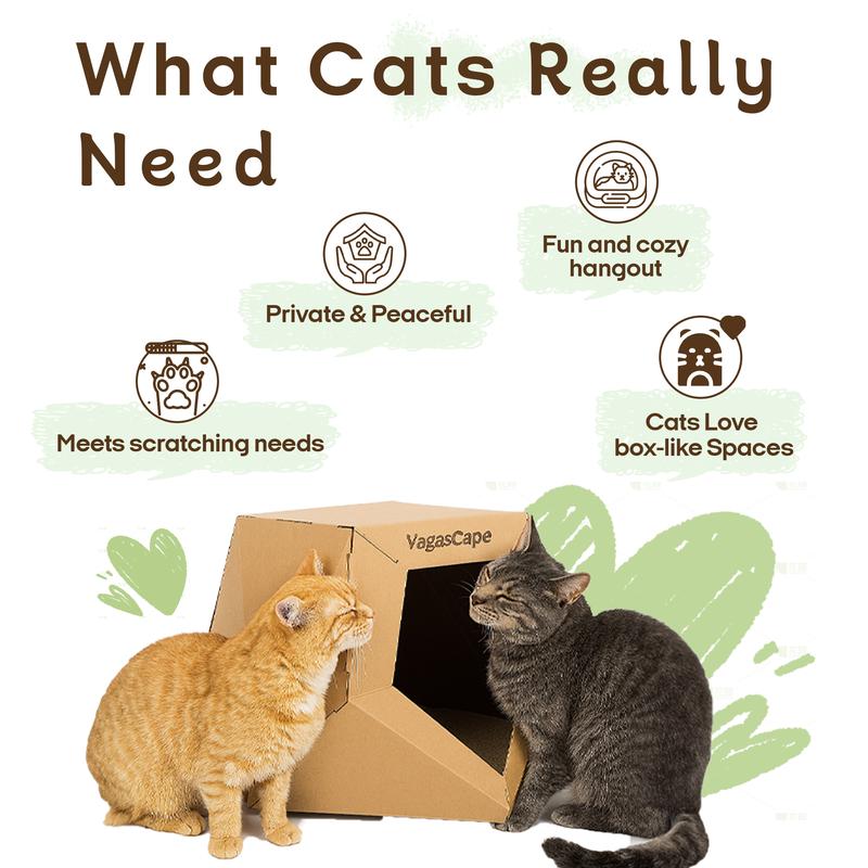 Vagascape DIY Cat House, DIY Origami Hand-Painted Cat House, Scratch-Resistant Kraft Paper Material, Foldable Washable Pet House, Ped Bedding, A Special Gift Just for Your Pet