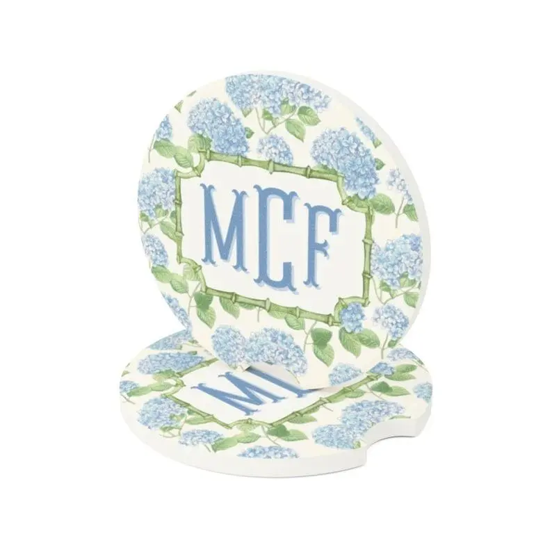 [BUY 2 SAVE 50%] Blue Hydrangea Car Coasters: Personalized Soapstone Auto Accessories