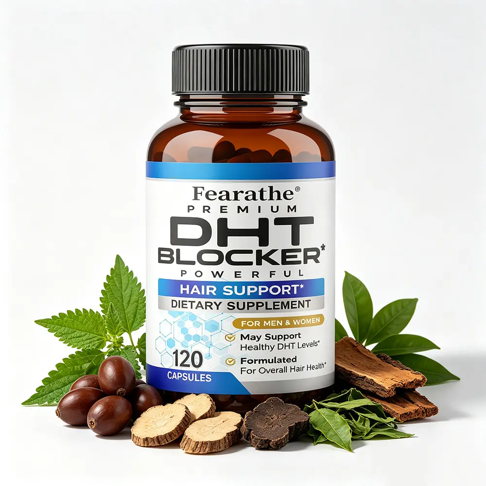 Fearathe Premium DHT Blocker Hair Support Supplement - Saw Palmetto, Biotin for Root Health, Thickness, Volume - For Men, Women - 120 Capsules
