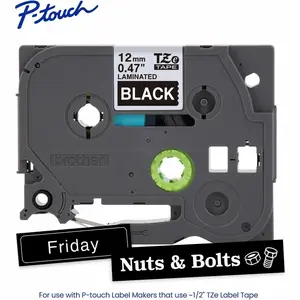 Brother .5" White Print on Blk label, 0.47 in, Black, rf, TZE335G