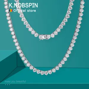 KNOBSPIN 3 Claw D VVS1 Moissanite Tennis Necklace 3/4/5mm GRA Certified Lab Diamond Solid s925 Silver GRA Necklace for Women Man