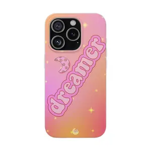 Dreamer Retro Pink Pastel Dreamy Phone Case with Floral Moon & Stars Aesthetic Protective Durable TPU Slim Fit for Everyday Use