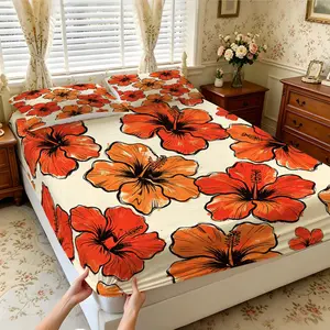 3Pcs All-Over Retro Floral Print Fitted Sheet Set, Multiple Styles, Soft, Comfortable And Breathable, Bedding Suitable For Bedroom, Suitable For All People, Ideal Gift Choice (Without Filler And Pillow Insert)