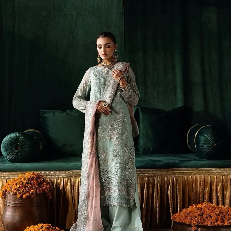 Elegant Ice Blue Chiffon Suit