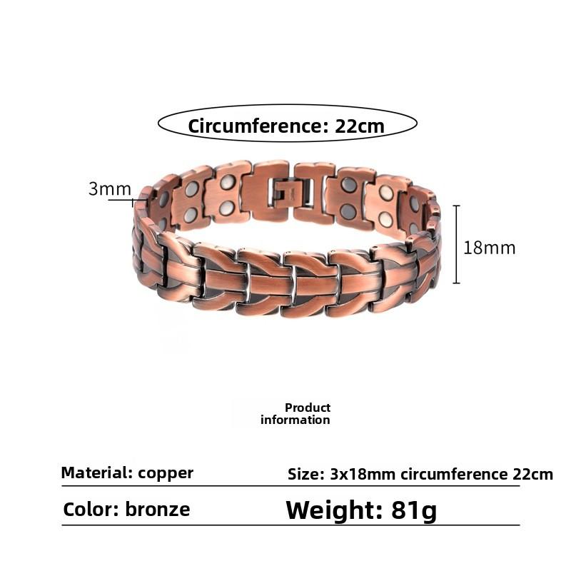 Red Copper Magnetic Bracelet for Men, 3500 Gauss Vintage Braided Bangle, Adjustable Health Bracelet for Wrist Joint Relief, Father's Day Gift for Dad
