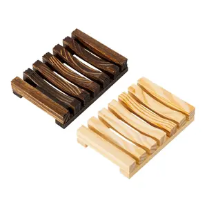 2026 New -2Pcs Natural Wooden Self-Draining Soap Dish Bathroom Essentials Accessories - Biodegradable Zero Waste Plastic Free (Charcoal Color)