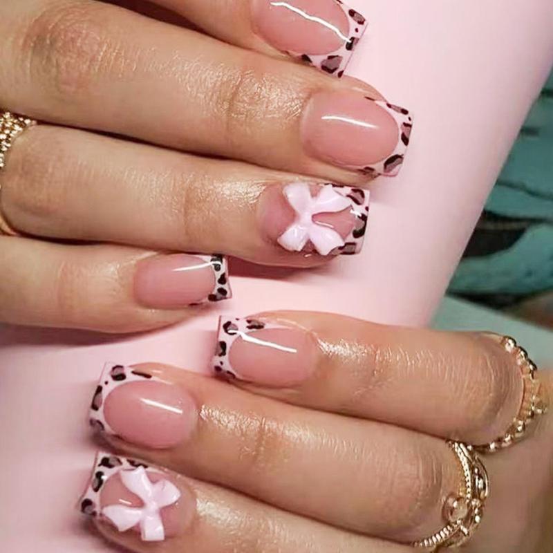 144 Pcs Press On Nails (6 Packs) | Nude Pink French, Bow & Floral Designs | Almond & Coffin Shapes | 3D Flower, Ribbon Bow & Glitter Styles | Reusable Stick On Nails with Jelly Glue | 12 Sizes