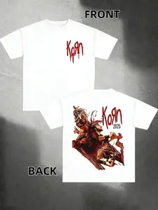 Korn Band Tour Print Cotton Short Sleeve T-Shirt, Oversized Loose Fit, Unisex Streetwear, Rock Concert, Music Festival, Daily Wear