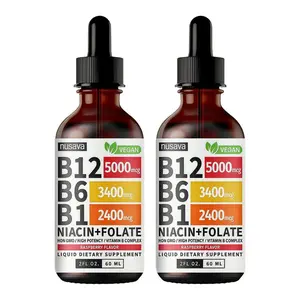 2bottle-Vitamin B12 Liquid Edible Supplement Drops with B6, B1, Niacin & Folate for Energy, Brain & Heart - Raspberry, & Strawberry 27,200 mcg per Serving, 4 fl Oz