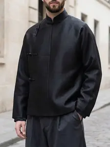 INCERUN Men Shirt Plain Solid Color Vintage Stand Collar Long Sleeve Men Clothing Chinese Style Retro Casual Tops Male Shirts Menswear