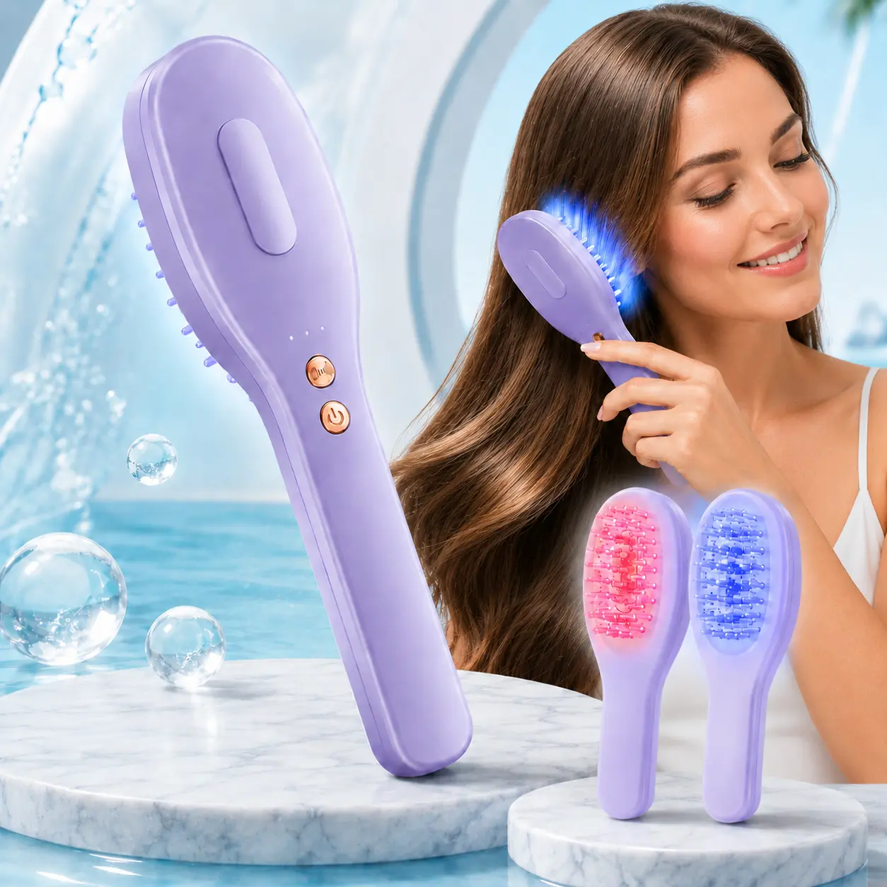 Red & Blue Light Vibrating Scalp Massage Comb with Serum Applicator, Rechargeable Cordless 1-Button Design for Home & Travel, Beauty Haircare Gift for Her