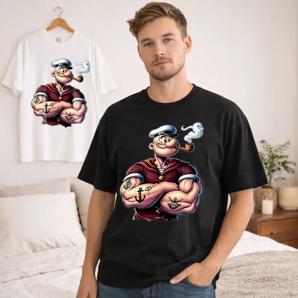 Men's Classic T-Shirt with Retro Sailor Graphic, Casual Baggy Breathable Cotton Top for Office Streetwear