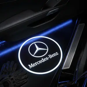 2 Pcs Benz Carbon Fiber Welcome Lights Set, Car Door Projection Lamp, Laser Light, Decorative Floor Lamp (batteries Not Included)