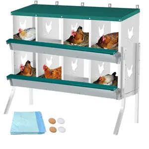 Large Metal Chicken Nesting Boxes for Hens, 8 Compartment Galvanized Steel Nesting Box with leg, Includes 4 Fake Eggs & 10 Soft Nest Pads Pads, Wall Mount or Freestanding for Coop & Farm,Green