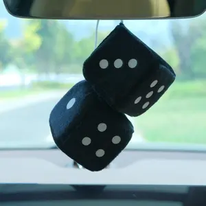 Fluffy Dice Car Rearview Mirror Hanging Decorations, Non-Shedding Plush Accessories, Easy-To-Hang Interior Ornament for Cars, Cute Car Accessories