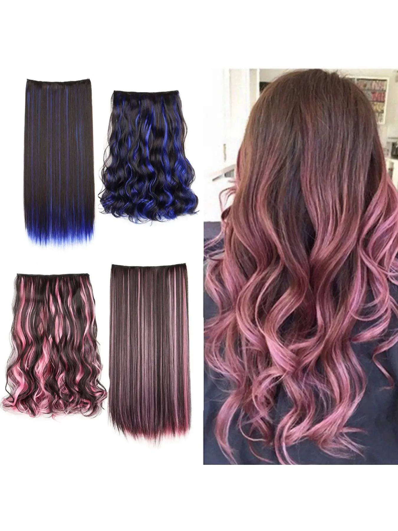 One-Piece Color Highlights Five-Clip Hair Extensions  display picture 1