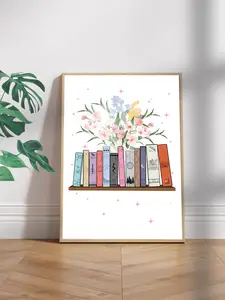 Books Flower Poster Canvas, Bookish Wall Art, Book Lover Poster Canvas
