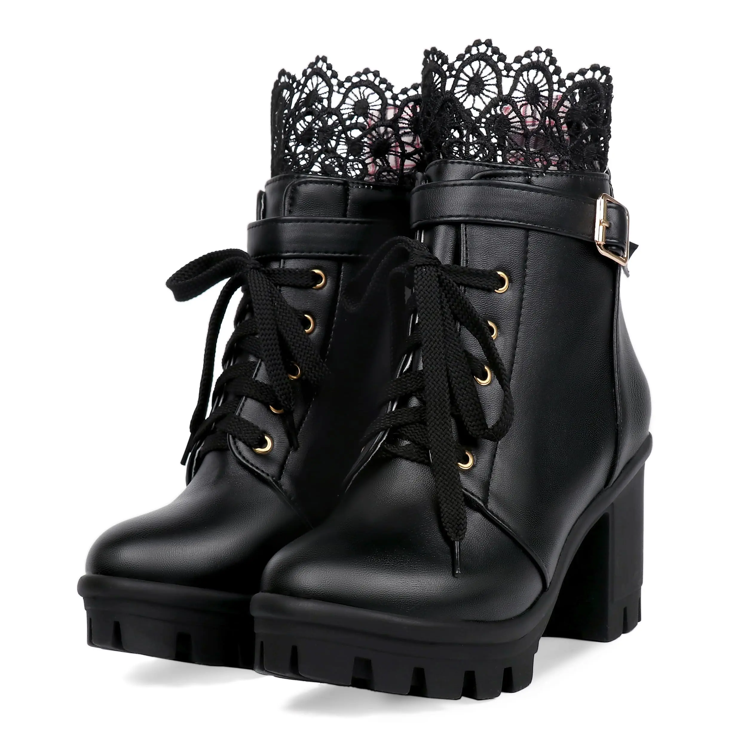 Goth Platform Boots Combat Boots Chunky Heel Ankle Booties for Women Punk  Buckle Gothic Boot with Zipper Lace Up Dress Shoes Black/White - TikTok Shop