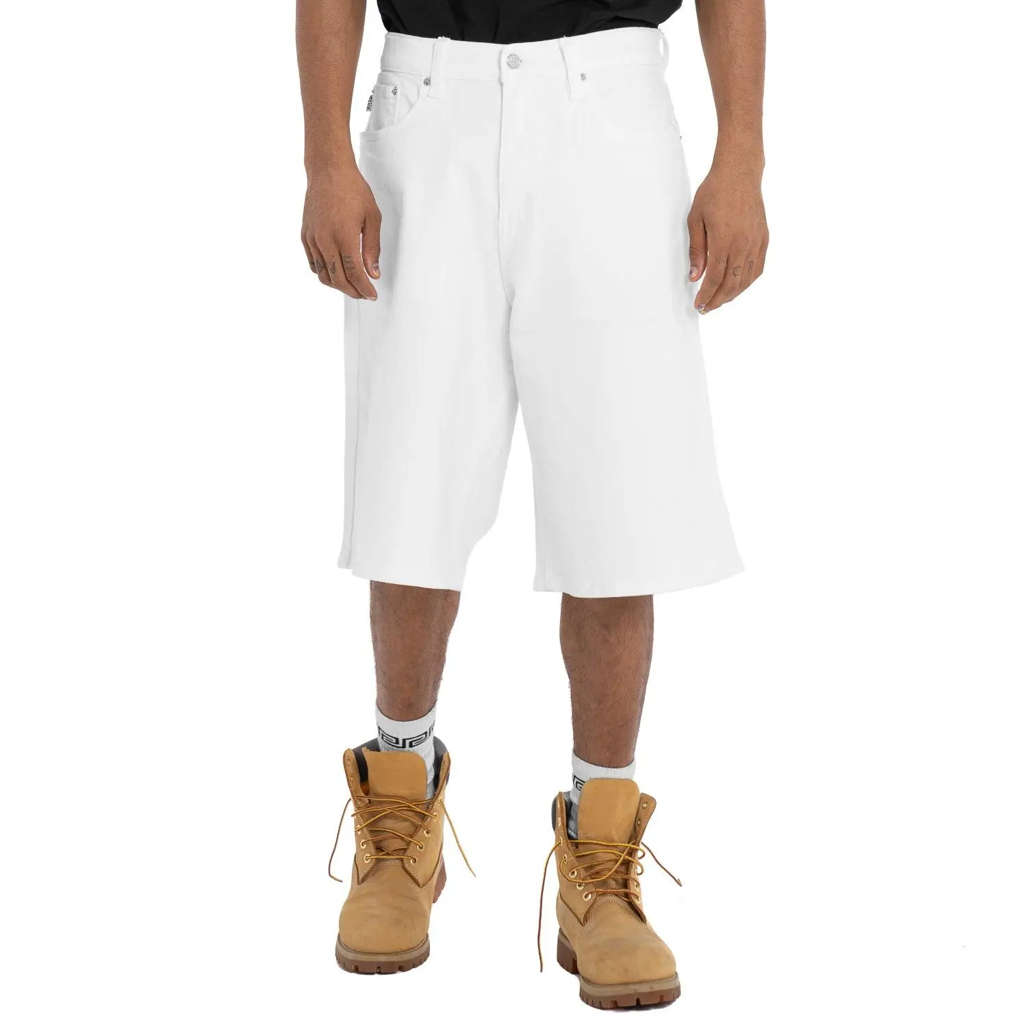 Pro Club Men's Heavyweight Baggy Fit Denim Shorts - Cotton-Spandex Fabric Menswear Bottoms with Leather Accents, Oversized, Pocket
