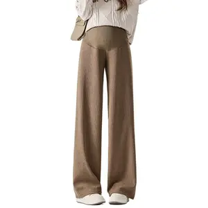 2024 Autumn Winter Maternity Pants Wide leg Loose Straight Elastic Waist Belly Long Trousers for Pregnant Women Youth Pregnancy