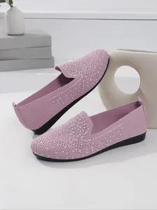 Women's Fashion Rhinestone Decorated Flat Shoes, 2024 New Style Lightweight Slip Ons Casual Comfortable Round Toe Flat Shoes for Daily Wear, Breathable Comfortable Shoes Perfect for Students and Outdoor