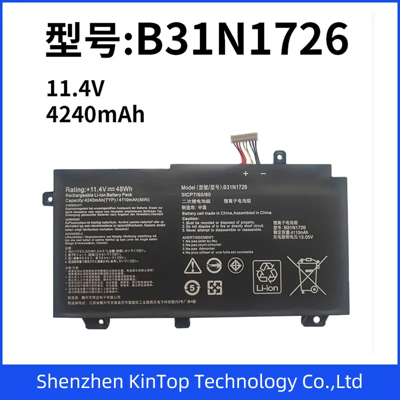 11.4V4240mAh B31n1726 Black Laptop Battery for Asus Fx80gegm Fx86fefm Fx504 Fx505 Replacement Battery Li-ion Battery